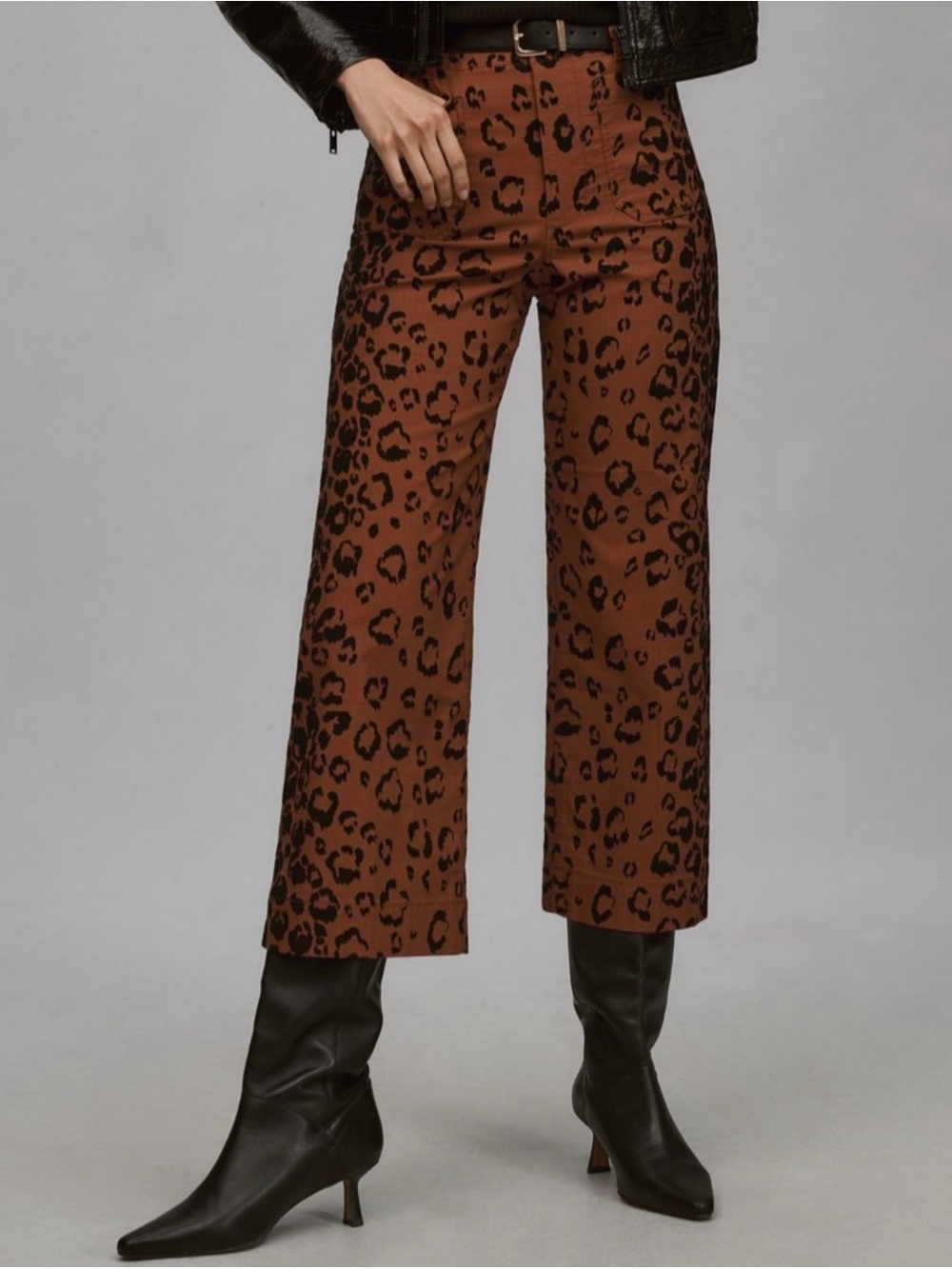 Anthropologie The Colette Crop Wide-Leg Pants Animal Print 28